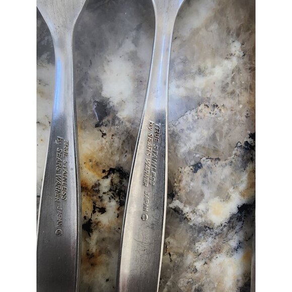 TRUE STAINLESS unknown ROSE PATTERN DESSERT FORK BY SEARS & WARNER 7" - Picture 3 of 3